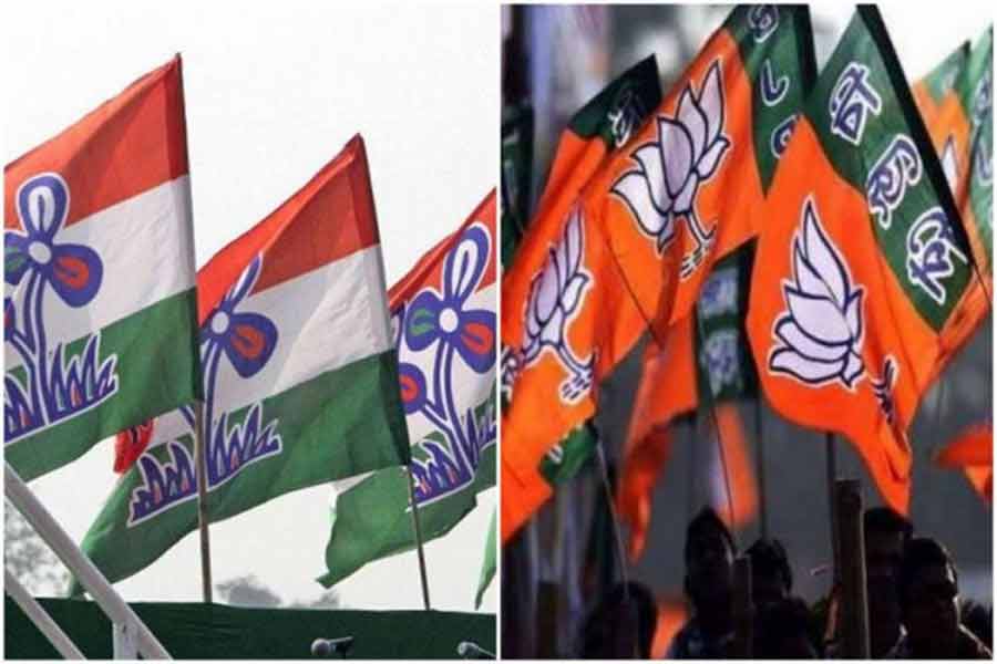 An image of TMC and BJP Flags
