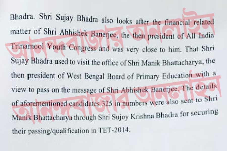 ইডির চার্জশিটের ৭৫ পাতায় উল্লিখিত অভিষেকের নাম।