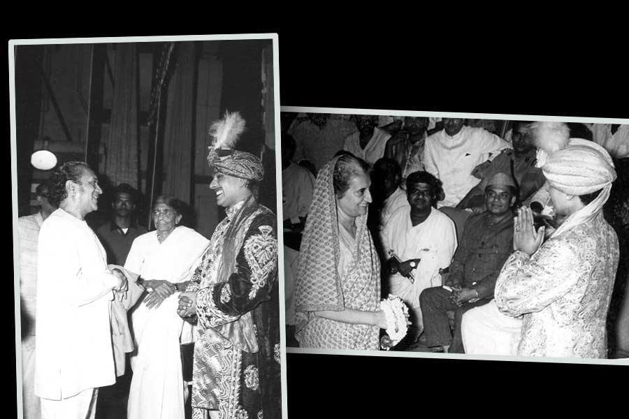 P C Sorcar Junior with Pandit Ravi Shankar and Indira Gandhi