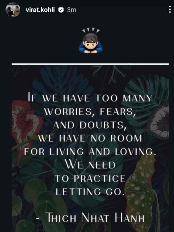 Instagram story of Virat Kohli