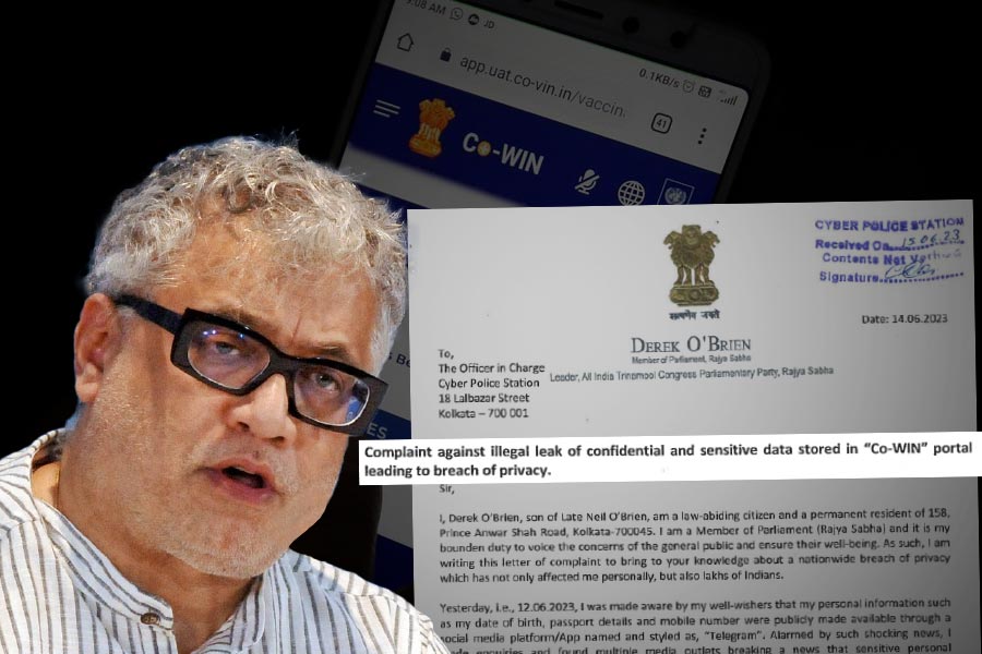 TMC MP Derek O\\\\\\\\\\\\\\\'Brien lodges complaint over CoWin data breach report in cyber cell of Kolkata Police