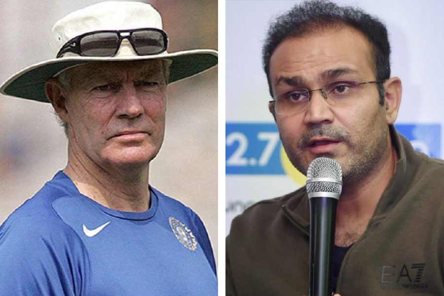 An image of Greg Chappell and Virender Sehwag 