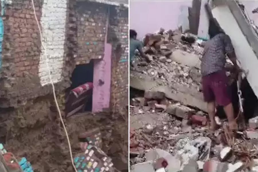 Two-storey house collapsed in Madhya Pradesh after heavy rain.