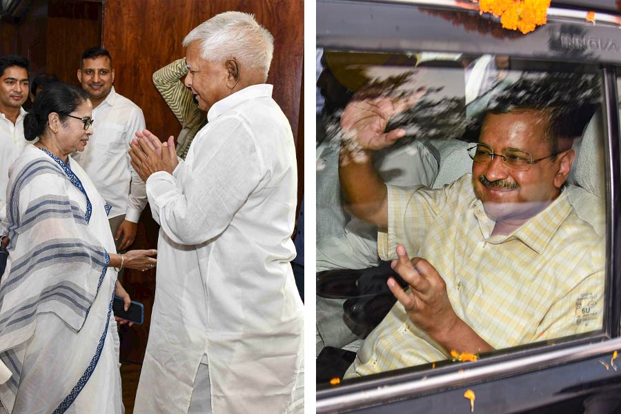 Image of Mamata Banerjee, Lalu Prasad Yadav and Arvind Kejriwal.