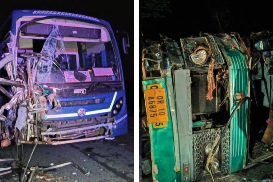 Bus returning from marriage party collides with another killing 12 people in Odisha.