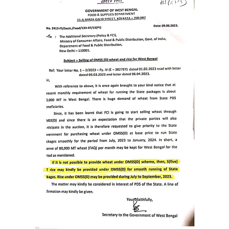 Food Department To maintain the supply of rice in the ration, the