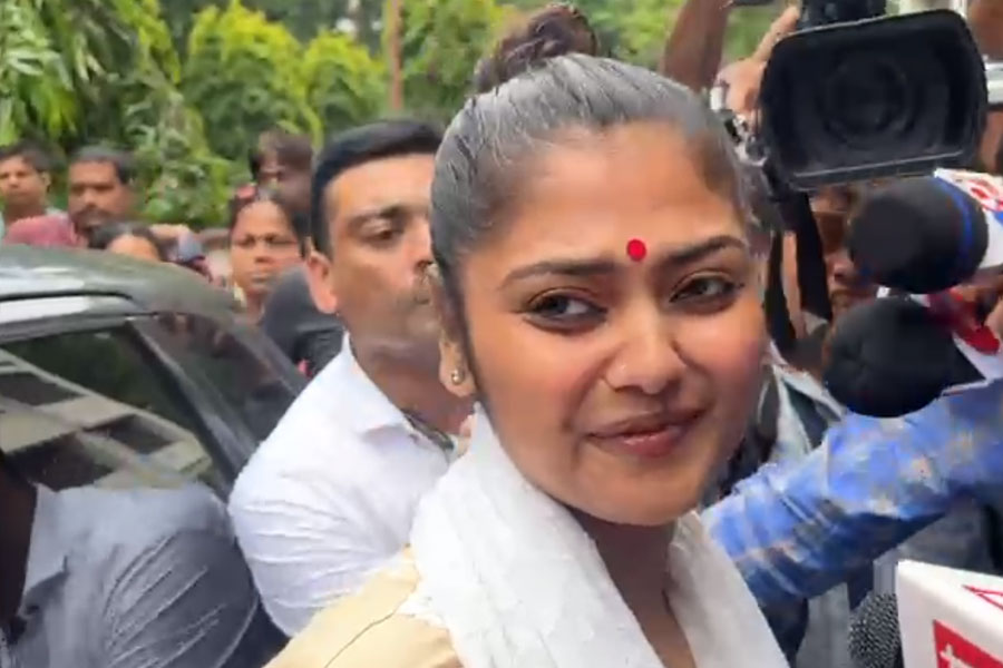 Yuva TMC leader Sayani Ghosh arrives CGO complex on Friday morning as summoned by ED