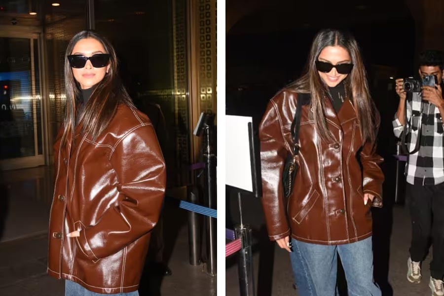 Deepika Padukone flaunts airport style in a sleek leather jacket