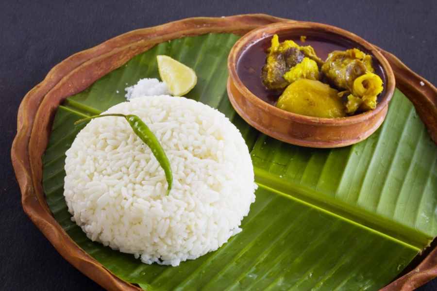 Food served on Banana Leaf