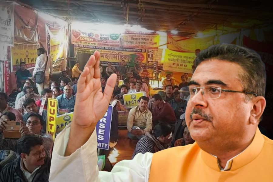 BJP MLA and Bengal opposition leader Suvendu Adhikari supports the strike of west Bengal government employees over DA claim