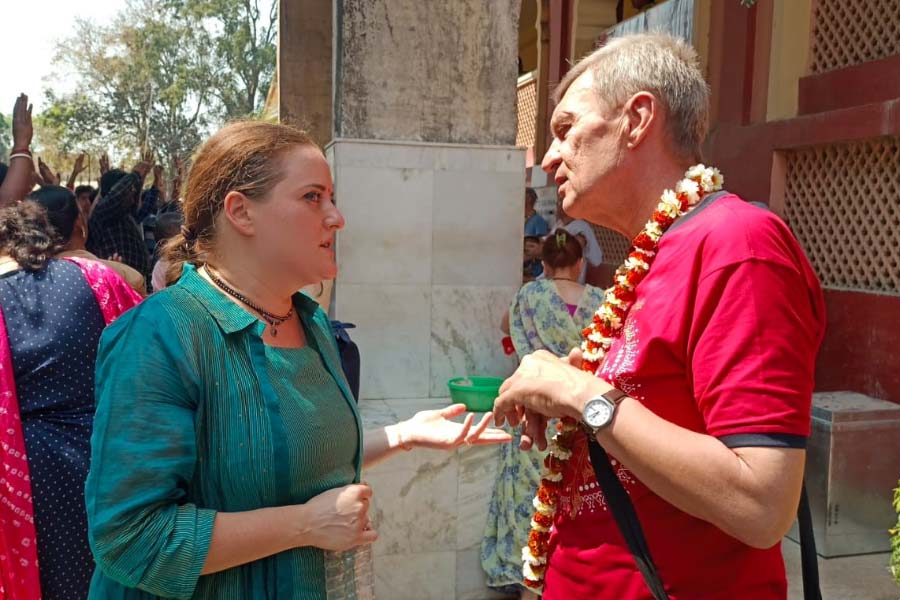 Two citizens of Russia and Ukraine played Dol together at Mayapur of Nabadwip