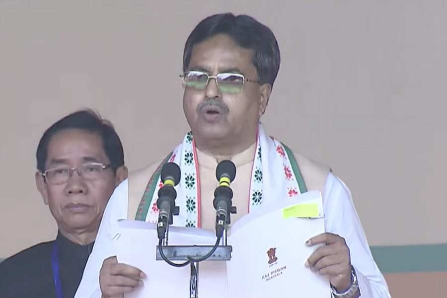 Manik Saha takes oath as Tripura CM for second consecutive term with presence of Narendra Modi 