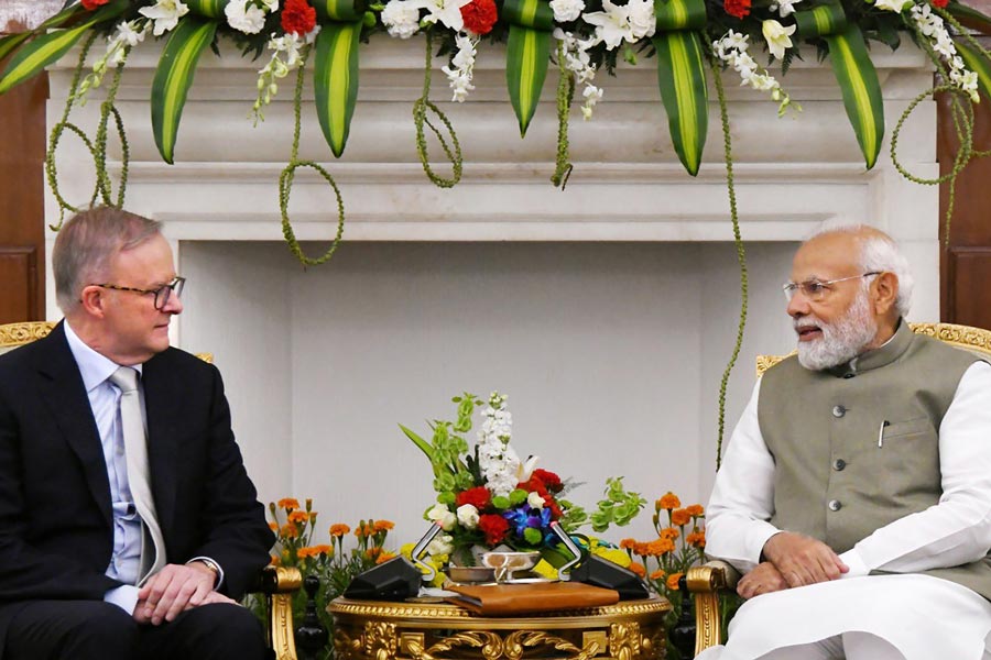 Picture of  Anthony Albanese and PM Narendra Modi.