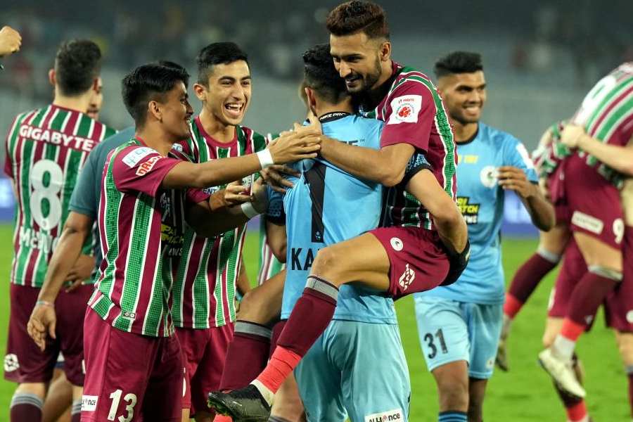 Picture of ATK Mohun Bagan footballer\'s celebration