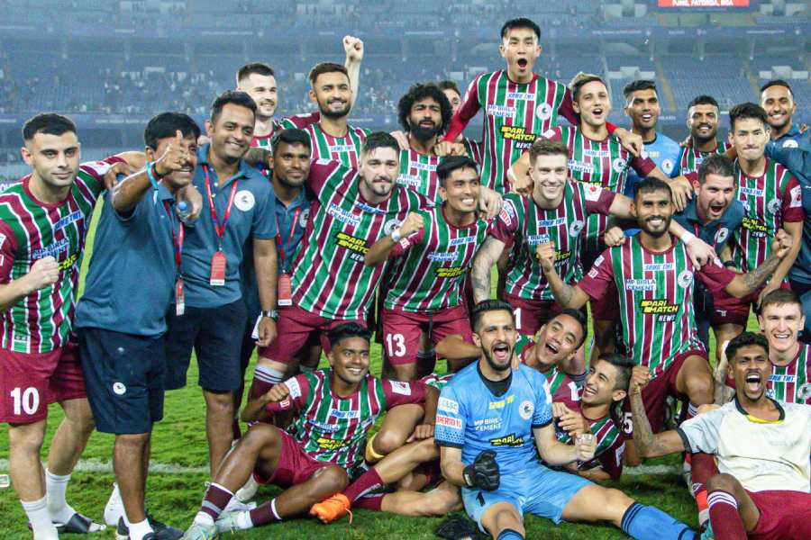 ATK Mohun Bagan footballers celebrate their win