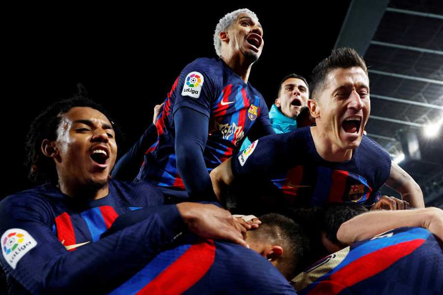 Barcelona footballer\'s celebration after EL Clasico win