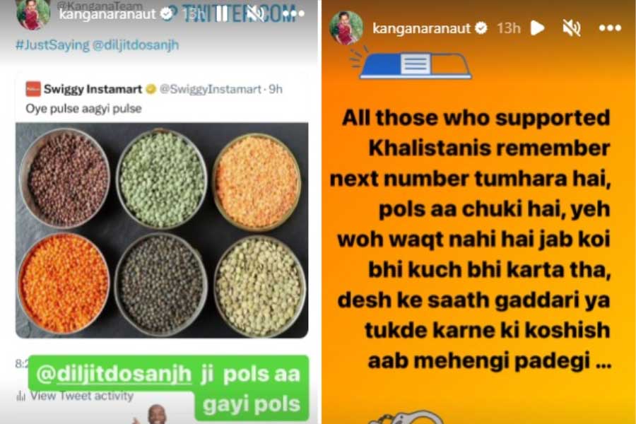 screenshots from Kangana Ranaut's instagram story.