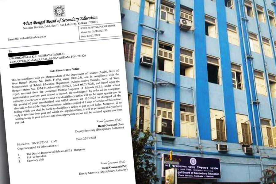 West Bengal Board of Secondary Education has sent a Showcaused notice to the teachers involved in the administrative strike dgtl