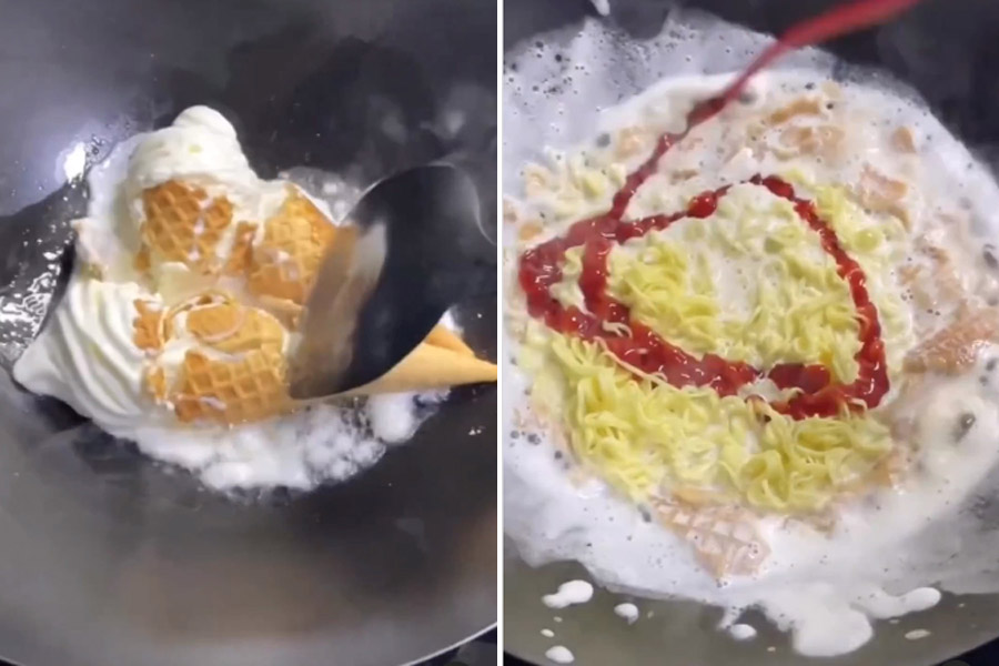 Noodles made with ice cream. 