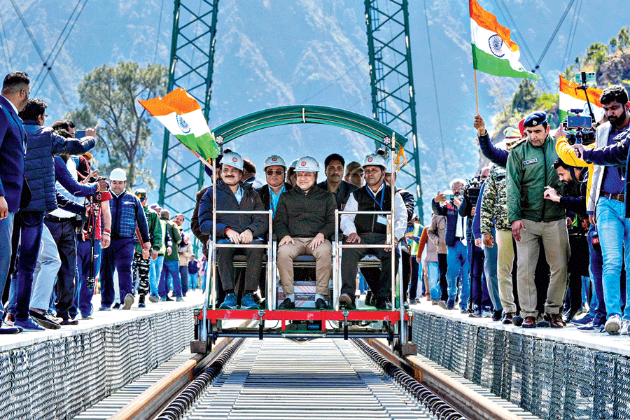 Railway Minister Ashwini Vaishnaw at Chandrabhaga bridge test.