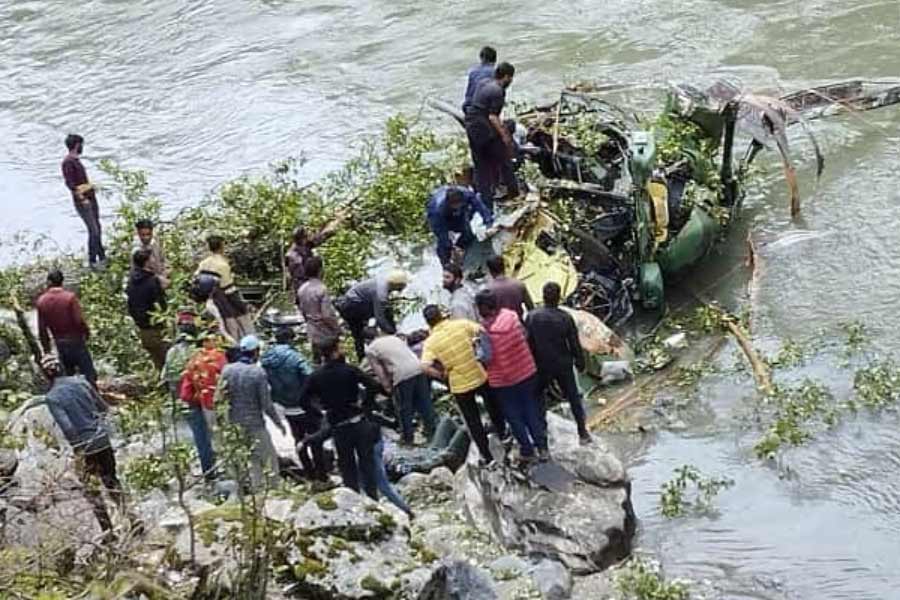 Image of the helicopter remains after crash in Jammu and Kashmir