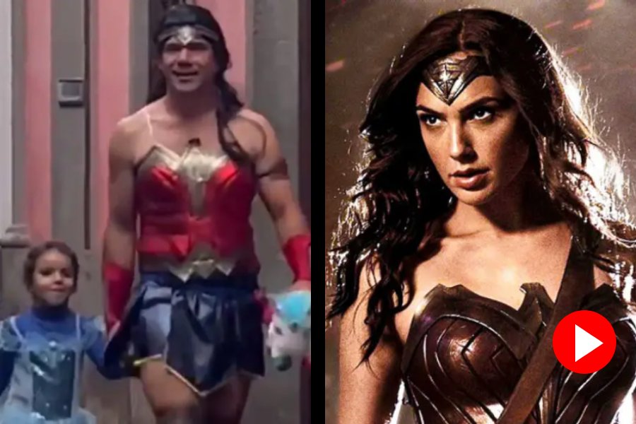 Father turnes himself into wonder woman