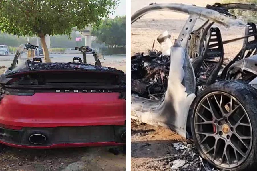 Porsche car gutted into ashes