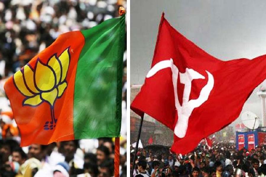 Image Of BJP flag and CPIM flag.