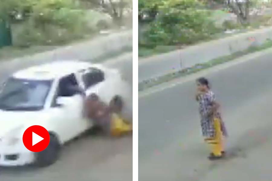 lady nearly got run over by a Car as chain snatchers attacks her