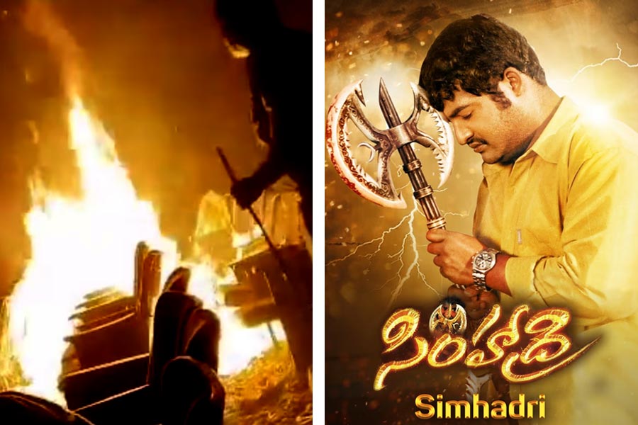 Massive fire breaks out in theatre playing Simhadri after NTR Jr fans burst crackers, video goes viral on social media 