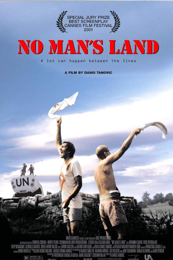 ৩. নো ম্যান'স্ ল্যান্ড -  মুক্তির সাল - ২০০১  ভাষা - ইংরেজি।  পরিচালক - দানিশ তানোভিচ প্রধান অভিনেতা-অভিনেত্রী - ব্র্যাঙ্কো ডুরিচ, ফিলিপ সোভাগোভিচ, রেনে বিটোরাজাক, প্রমুখ।  সিনেমাটি যে যুদ্ধ-কেন্দ্রিক - চলতি শতাব্দীর প্রথম বছরে বসনিয়ান-সার্ব যুদ্ধের উপর ভিত্তি করে। যুযুধান বসনিয়াক ও বসনিয়ান সার্বের একজন করে সেনা দু'পক্ষের 'নো ম্যান'স্ ল্যান্ডে' ধরা পড়ে নিজেদের মধ্যে লড়াই শুরু করে দেয়। একে অন্যের প্রাণ নেওয়ার জন্য দুজনেই অপেক্ষায় ছিল অন্ধকার নামার। কিন্তু তার মধ্যেই দু'জনে সেখানে আহত একজন তৃতীয় সেনার শুশ্রুষায় কাঁধে কাঁধ মিলিয়ে নামে। শুরু হয় জীবন বাঁচানোর অন্য এক লড়াই!  তাৎপর্য - এটি এমন এক যুদ্ধ কেন্দ্রিক সিনেমা, যা বসনিয়ান যুদ্ধ চলার সময়েই নির্মিত!