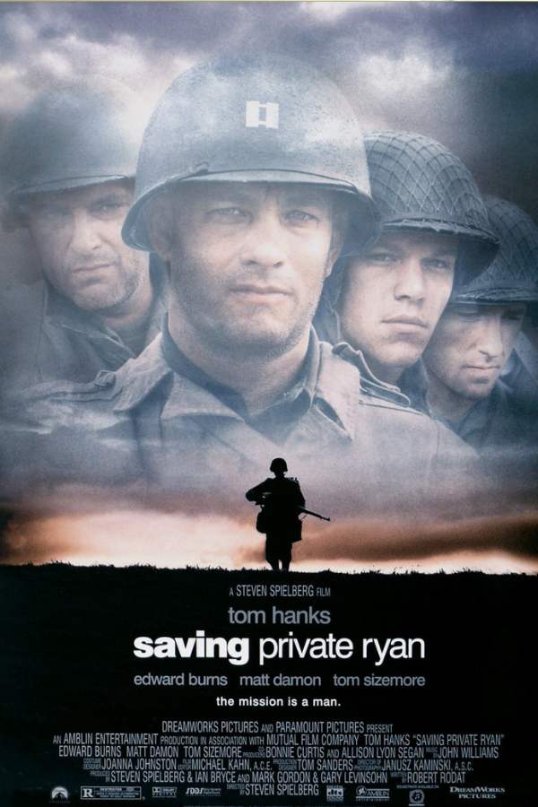৭. সেভিং প্রাইভেট রায়ান -  মুক্তির সাল - ১৯৯৮।  ভাষা - ইংরেজি।  পরিচালক - স্টিফেন স্পিলবার্গ।   প্রধান অভিনেতা-অভিনেত্রী - টম হ্যাঙ্কস, ম্যাট ডেমন, এডওয়ার্ড বার্নস, প্রমুখ।  সিনেমাটি যে যুদ্ধ-কেন্দ্রিক - দ্বিতীয় বিশ্বযুদ্ধের পটভূমিকায়। ফ্রান্সের নরম্যান্ড আক্রমণ-ভিত্তিক। ওহামা সৈকতে নামার জন্য মার্কিন সেনারা যখন তৈরি হচ্ছে, জার্মান সৈন্যবাহিনীর শিকার হয়। কিন্তু যারা বেঁচেছিল, তারাই শেষমেশ পরাস্ত করে জার্মানদের।  তাৎপর্য - তৈরির খরচের পাঁচ গুণ আর্থিক লাভ করেছিল সিনেমাটি। যা তৎকালীন রেকর্ড।