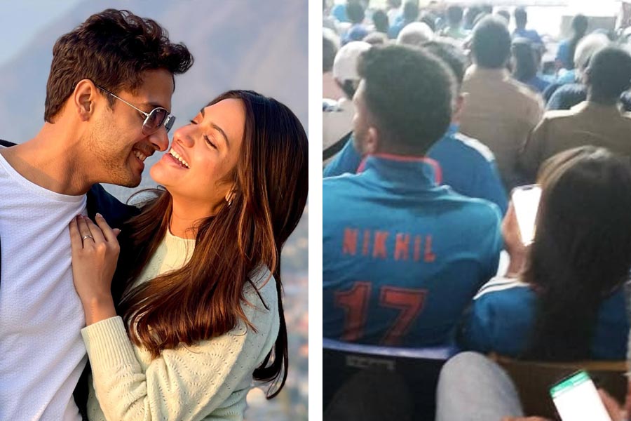 Nusrat Jahan ex-husband Nikhil Jain enjoys india vs south africa world cup match at Eden gardens with rumoured girlfriend Sauraseni Maitra