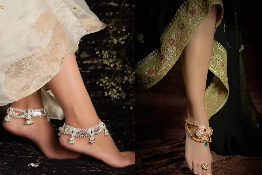 আপনারও রুপোলি পর্দার নায়িকাদের মতো কুন্দন কী পাথর বসানো চওড়া নূপুর বা পায়েলের শখ?   এই মুহূর্তে ফ্যাশন দুনিয়ার ক্রেতাদের অন্যতম পছন্দের গয়না হল এই পায়েল। তাই আপনিও বা বাদ যান কেন? দীপাবলির সাজকে অন্য এক মাত্রা দিতে বেছে নিন চওড়া বেড় দেওয়া পাথরের কাজ করা পায়েল। 