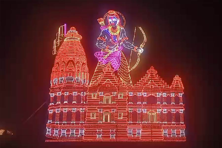 Lord Ram and Ram Temple illuminated in Ajodhya by the lighting of Chandannagar