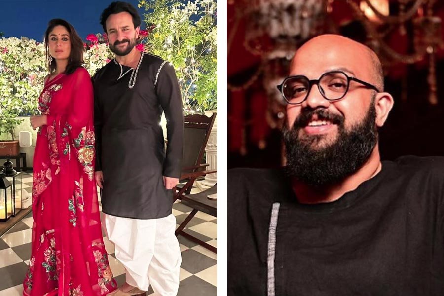 Saif Ali khan wore an Bengali outfit designed by Kolkata based designer Abhishek roy for Diwali.