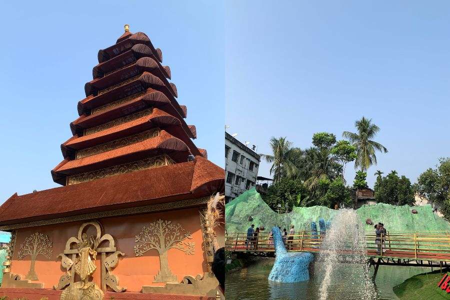 তাঁদের এই বারের আয়োজনে গড়ে উঠেছে ইন্দোনেশিয়ার বালির মন্দিরের আদলে তৈরি মণ্ডপ। 