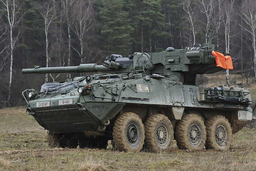 এমকে১৯ গ্রেনেড লঞ্চার, ৭.৬২ মিলিমিটারের এম২৪০ হালকা মেশিনগান এবং এম৬৮এ২ কামানও রয়েছে স্ট্রাইকার সাঁজোয়া গাড়িতে। ১০৫ মিলিমিটারের এম৬৮ প্রায় পাঁচ কিলোমিটার পাল্লা পর্যন্ত শত্রুসেনার উপর প্রাণঘাতী হামলা চালাতে পারে।