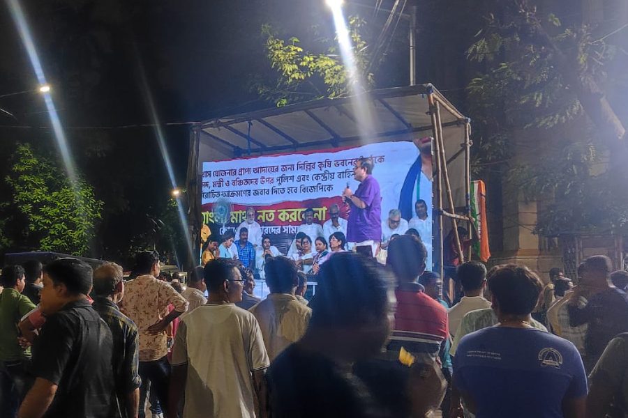 ধর্নামঞ্চের তল্লাটে লাগানো হয়েছে জায়ান্ট স্ক্রিন।