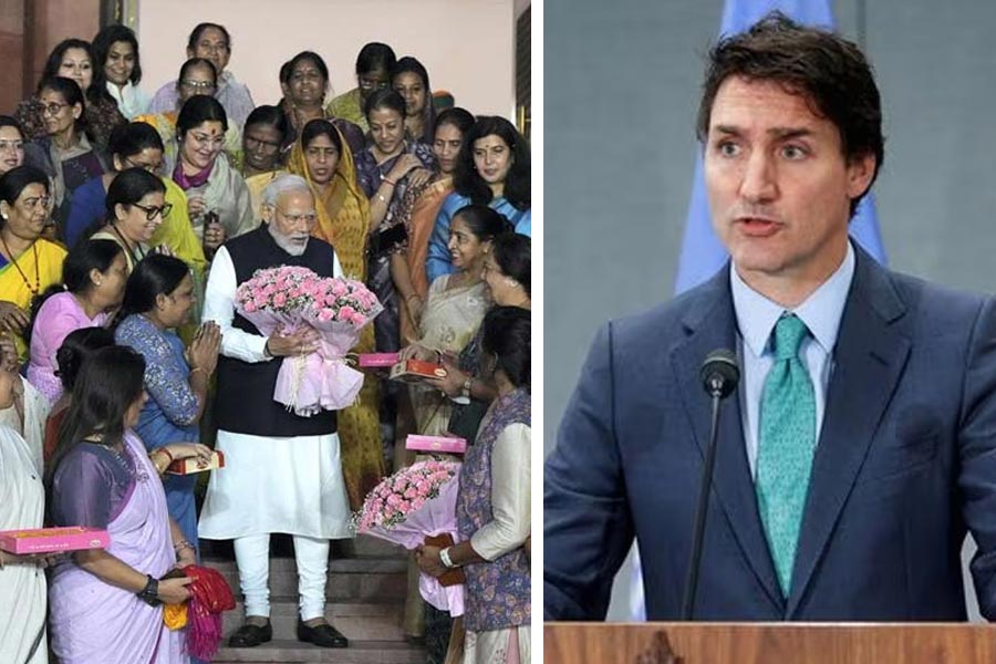 An image of Women Reservation Bill Celebration and Justin Trudeau