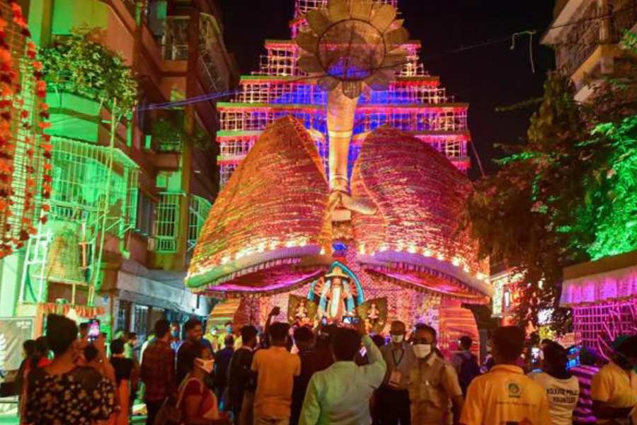 সেন্ট্রাল মেট্রো স্টেশন - সন্তোষ মিত্র স্কোয়ার, সুবোধ মল্লিক স্কোয়ারের পুজো।