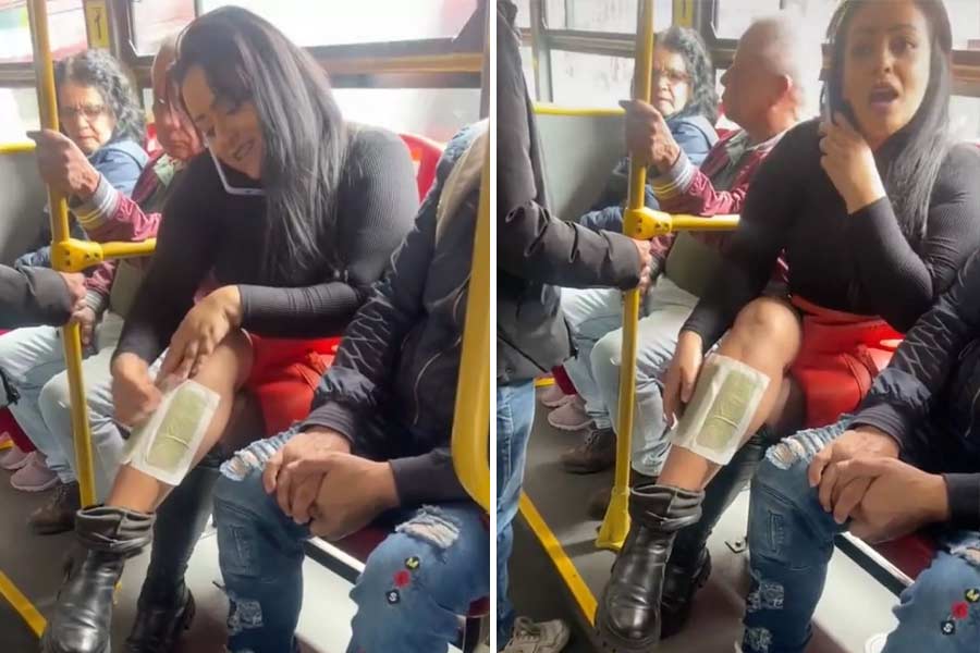 Woman waxes legs on crowded bus as commuters film stomach turning footage.