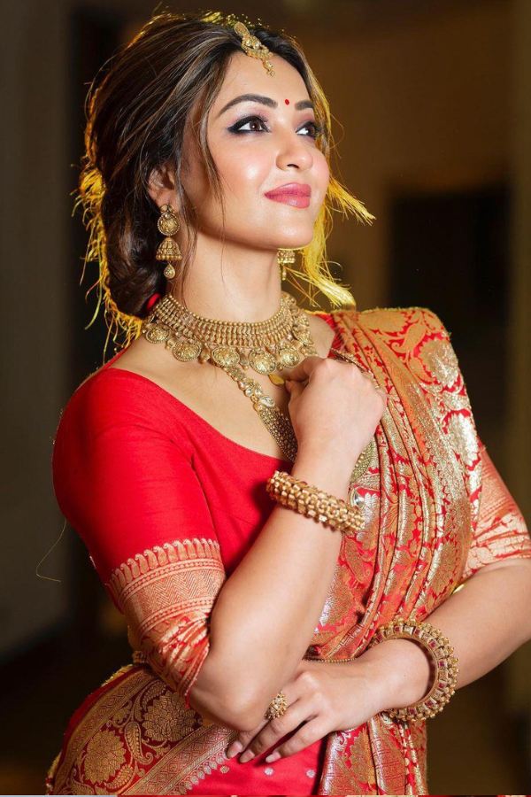 আর ব্লাউজের কেতা? স্প্যাগেটি স্ট্র্যাপ বা সাহসী পিঠের ব্লাউজ নৈব নৈব চ। রুদ্র সাহার মতে,  ‘‘কিছু কিছু ক্ষেত্রে ছকভাঙা সাজতে নেই, সব দিনের সাজে যে মোহময়ী চটক থাকতেই হবে তাঁরও কোনও মানে নেই। লক্ষীপুজোর সাজে অকারণ সাহসিকতার বদলে থাকুক নির্ভেজাল বাঙালিয়ানার ছোঁয়া"। 