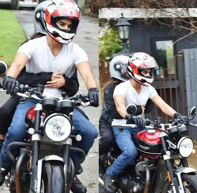Chandni Bainz and Ishan Khatter bike photo