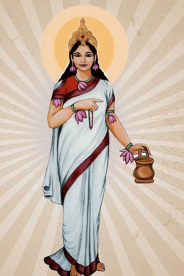 ব্রহ্মচারিণী: দেবীর প্রতীক আত্মসংযম। কঠিন তপস্যা দ্বারা লক্ষ-কোটি বাধাকে কাটিয়ে সাধনার মর্মস্থলে মনোযোগ স্থাপন করা। মা শ্বেতবসনা। রুদাক্ষমাল্য ও কমণ্ডলু হস্তে মাতা।