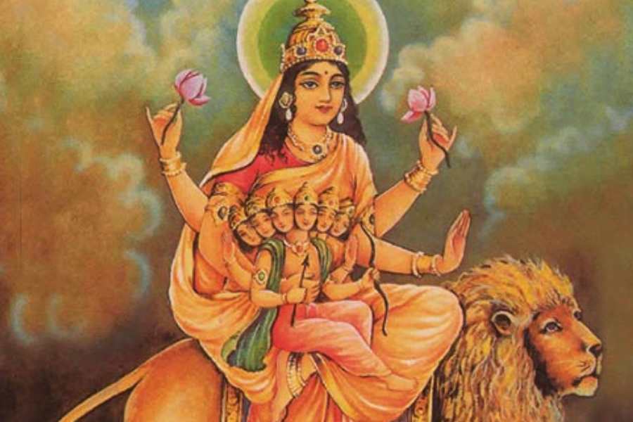 স্কন্দমাতা:  ভল্লধারী( বল্লম) অগ্রগামী যোদ্ধা হলেন স্কন্দ। দেবসেনাপতি কার্তিক দেব তাই-ই। কার্তিকের মাতা তিনি, তাই তিনি স্কন্দমাতা। চতুর্ভূজা মাতার কোলে ধনুকধারী শিশু স্কন্দ ( কার্তিক), অন্য হাতে দুই পদ্ম ও বরাভয়।