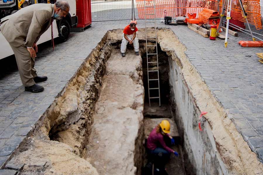 Image of Roman building complex and ruins of 2,000-year-old wall in the Swiss Alps