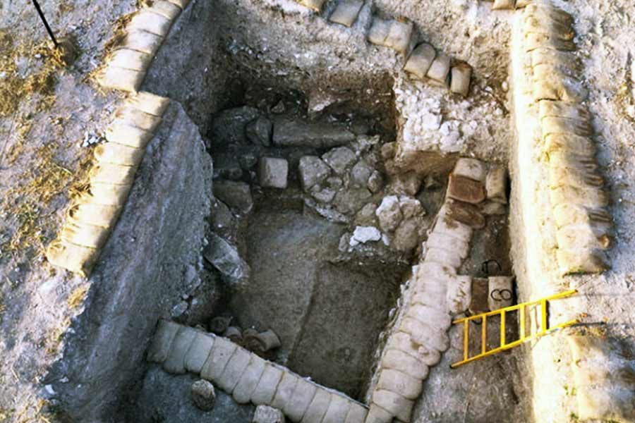 Image of Roman building complex and ruins of 2,000-year-old wall in the Swiss Alps