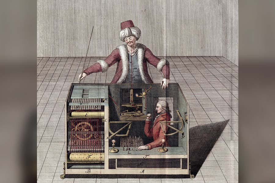 কারচুপি: কেম্পেলে-এর ‘টার্ক’ মেশিনের সম্ভব্য ছবি। এর মধ্যেই মানুষ লুকিয়ে থেকে দাবার চাল দিত বলে জানা যায়।