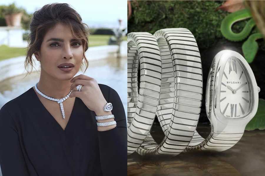প্রিয়ঙ্কা চোপড়াকে ইদানীং বুলগারির অনেক গয়না ও অনুষঙ্গেই দেখা যায়। তাঁর হাতের বুলগারি সারপেন্টি ঘড়িটি। হিরে বসানো সাপের নকশায় বানানো এই ঘড়ি প্রিয়ঙ্কার বিলাসবহুল জীবনকেই যেন তুলে ধরে। ভারতীয় মুদ্রায় প্রায় ৩৭ লক্ষ টাকার দাম এই ঘড়িটির।